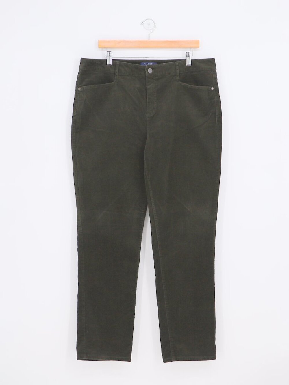 TALBOTS High Waist Straight Leg Corduroy Pants Dark Moss Green Size 16